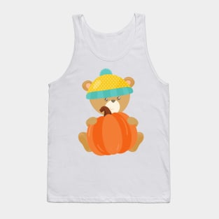 Autumn Bear, Cute Bear, Bear With Hat, Pumpkin Tank Top